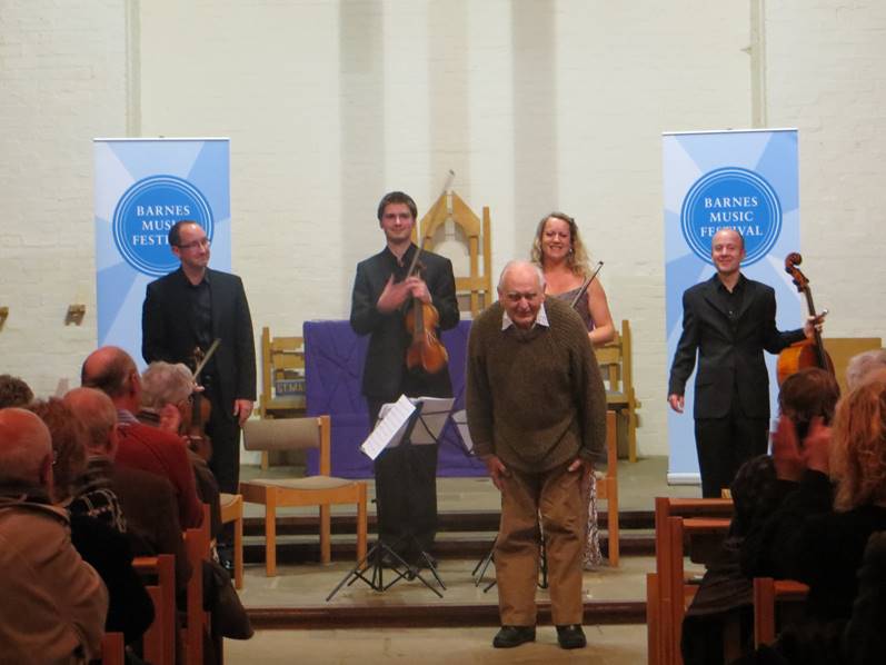 Stephen Dodgson with the Tippett Quartet in March 2013